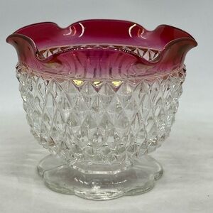 Vintage Indiana Glass Ruby Red Flash Diamond Point Candle Bowl